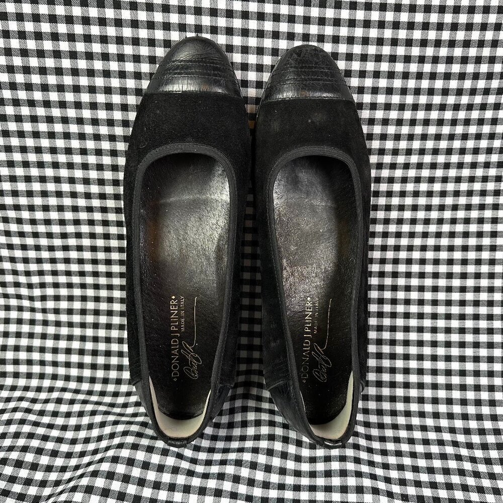 Donald J Pliner Couture Made in Italy Ballet Flats Black Leather Suede Size 6